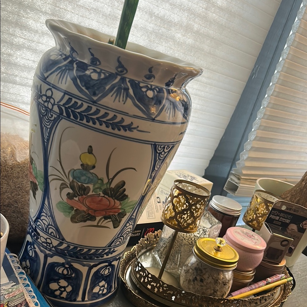 Floral Blue and White Ceramic Vase